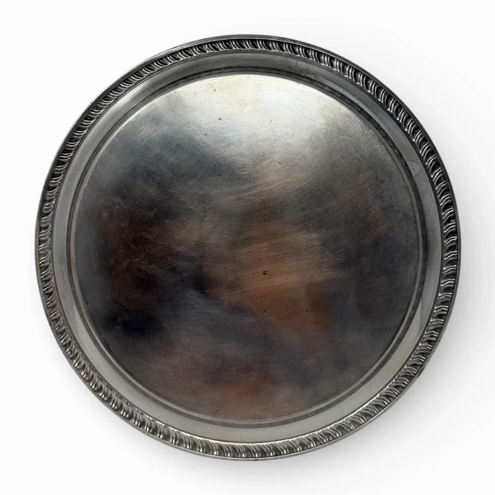 Silverplate Serving Tray Fales 1779‎ Round Shell Scroll Etched 12